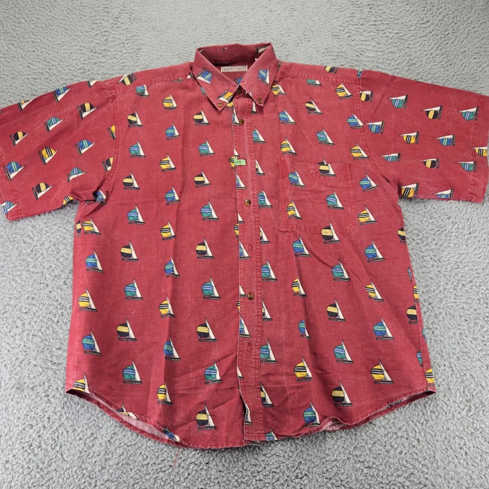 Bugle Boy Shirt Mens Large Red Vintage Y2K Sailboat‎ All Over Print Button Down